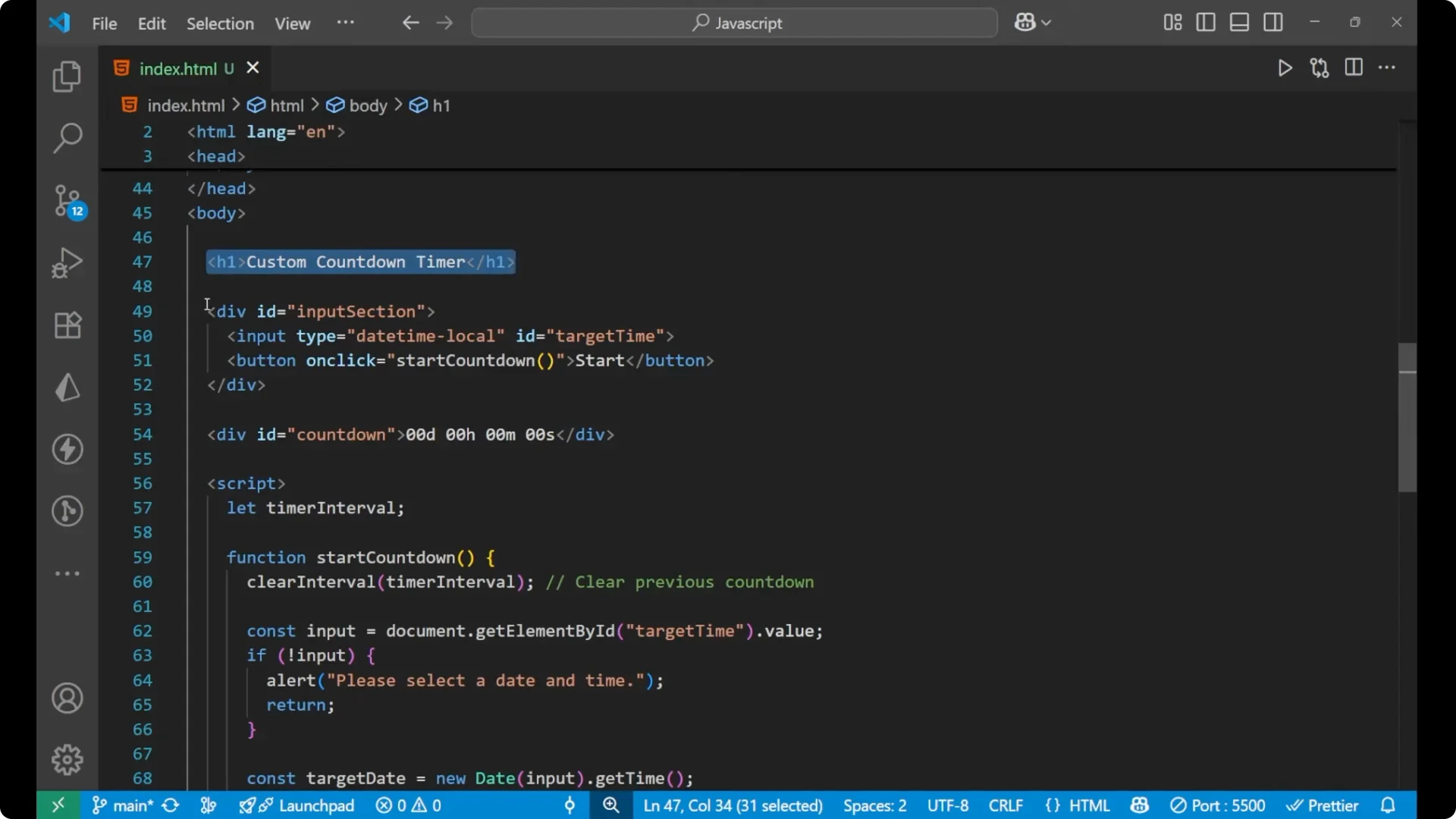 Create a Real-Time Countdown Timer with JavaScript and DOM screenshot 2
