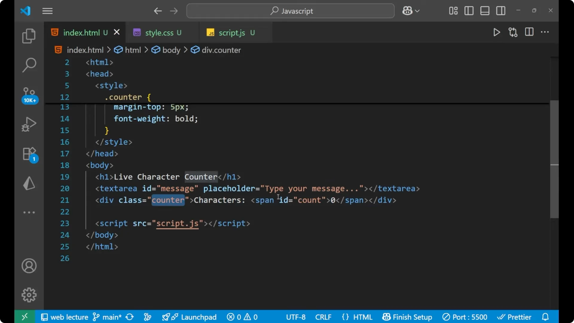 Create a Real-Time Live Character Counter in JavaScript screenshot 2