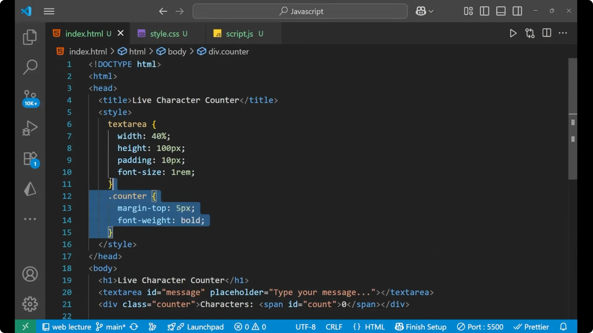 Create a Real-Time Live Character Counter in JavaScript screenshot 4
