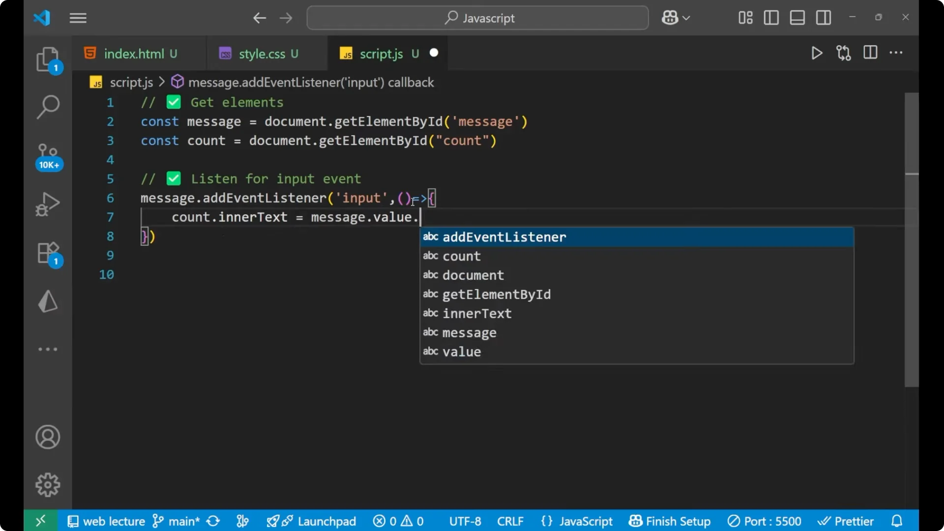Create a Real-Time Live Character Counter in JavaScript screenshot 8