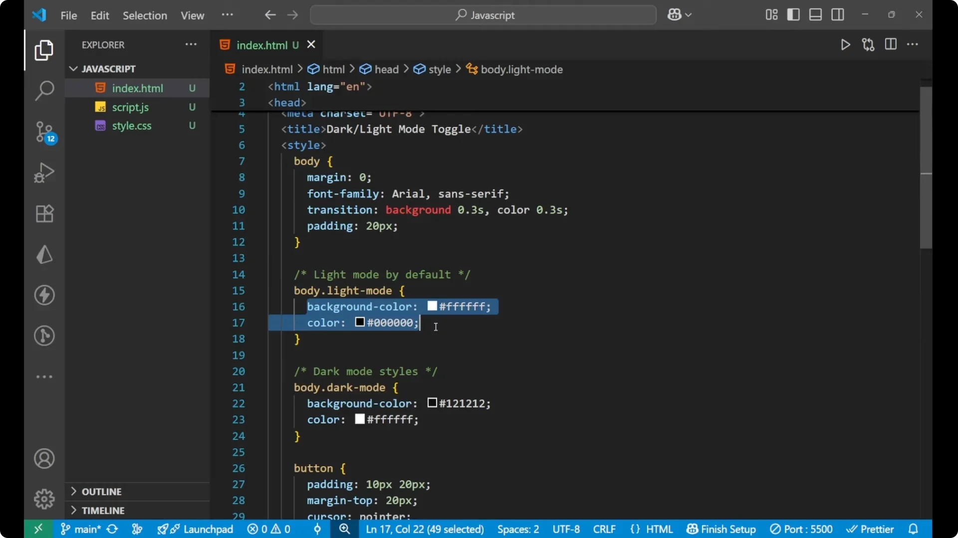 Create a Seamless Light and Dark Mode Toggle in JavaScript screenshot 5