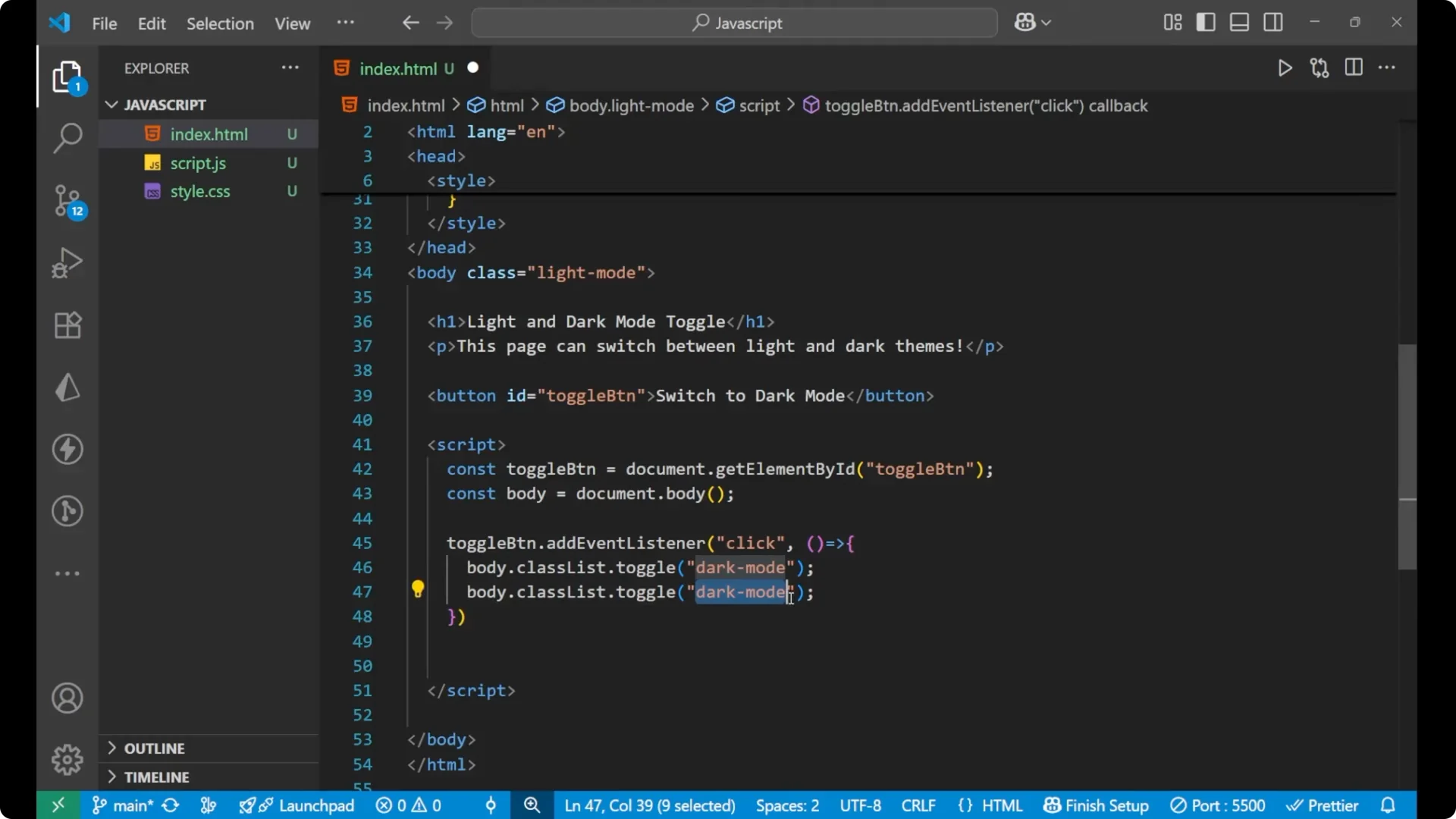 Create a Seamless Light and Dark Mode Toggle in JavaScript screenshot 8