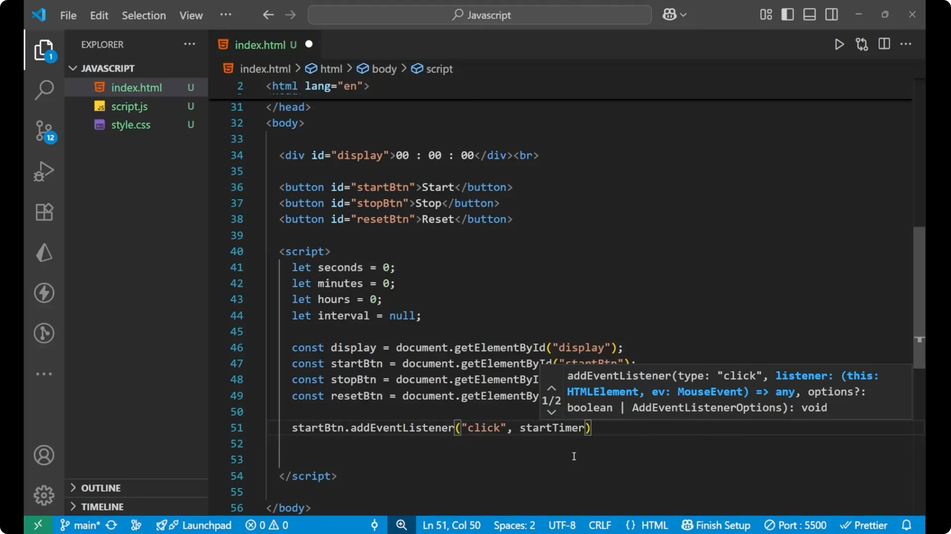 Create a Stopwatch with JavaScript DOM: Start, Stop, Reset Explained screenshot 22