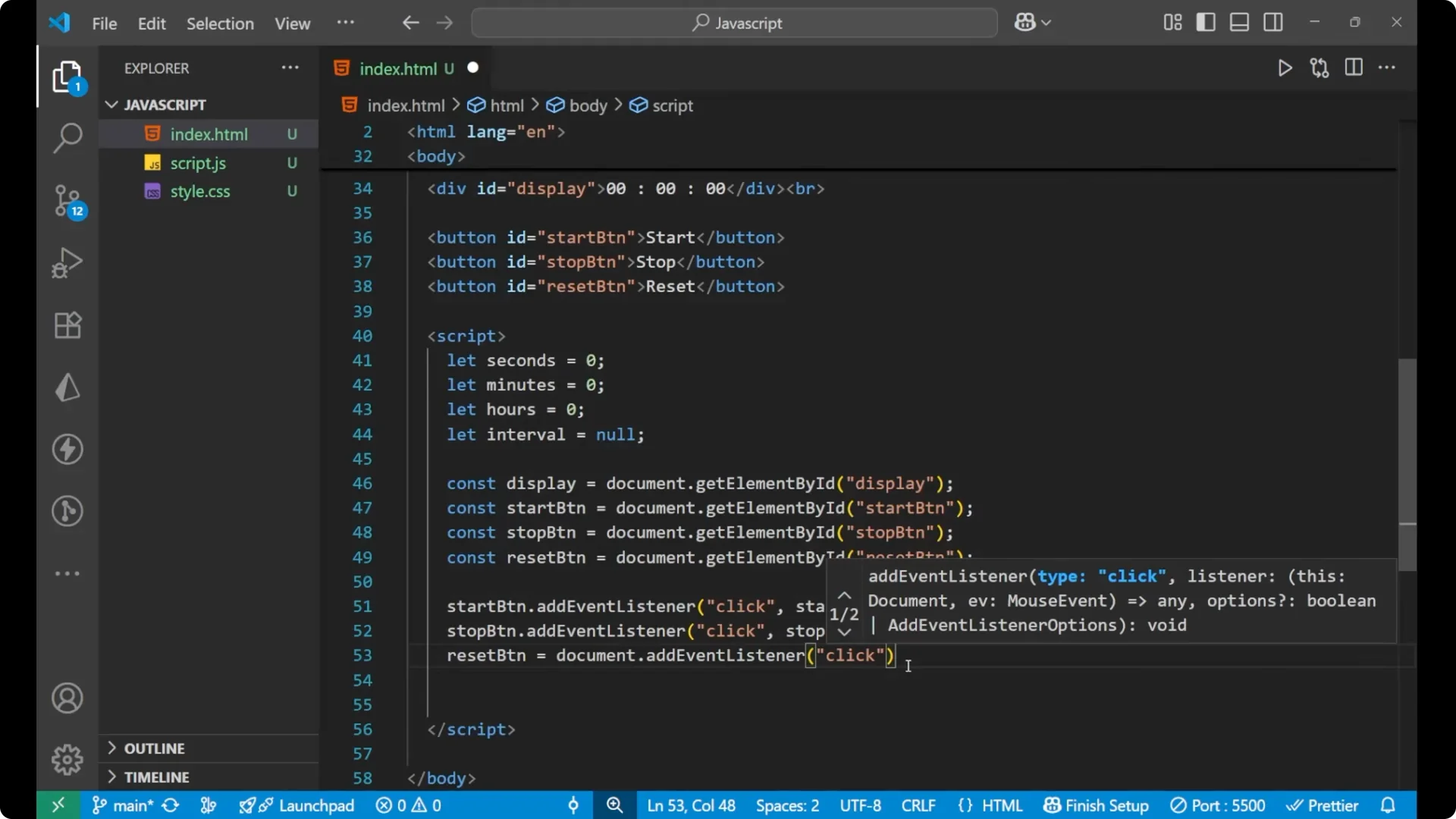 Create a Stopwatch with JavaScript DOM: Start, Stop, Reset Explained screenshot 23