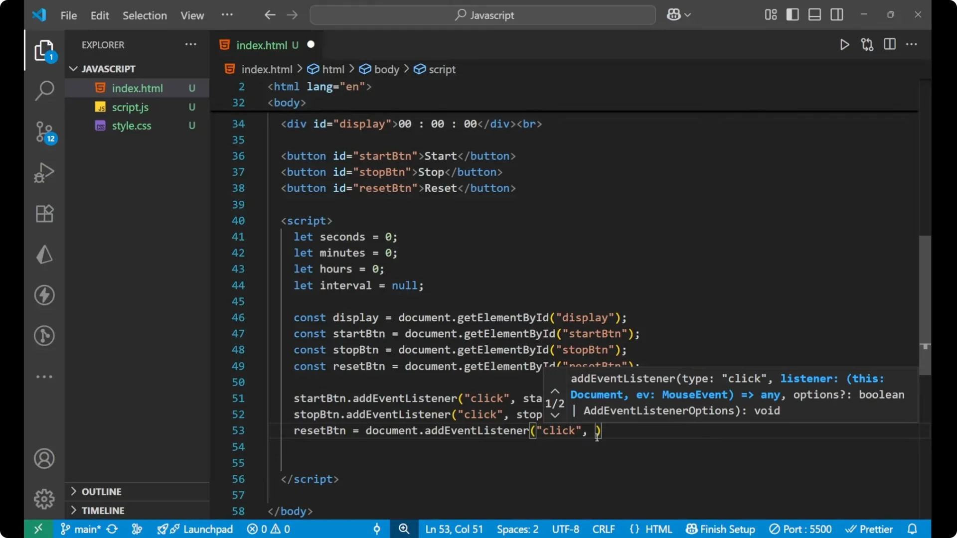 Create a Stopwatch with JavaScript DOM: Start, Stop, Reset Explained screenshot 25