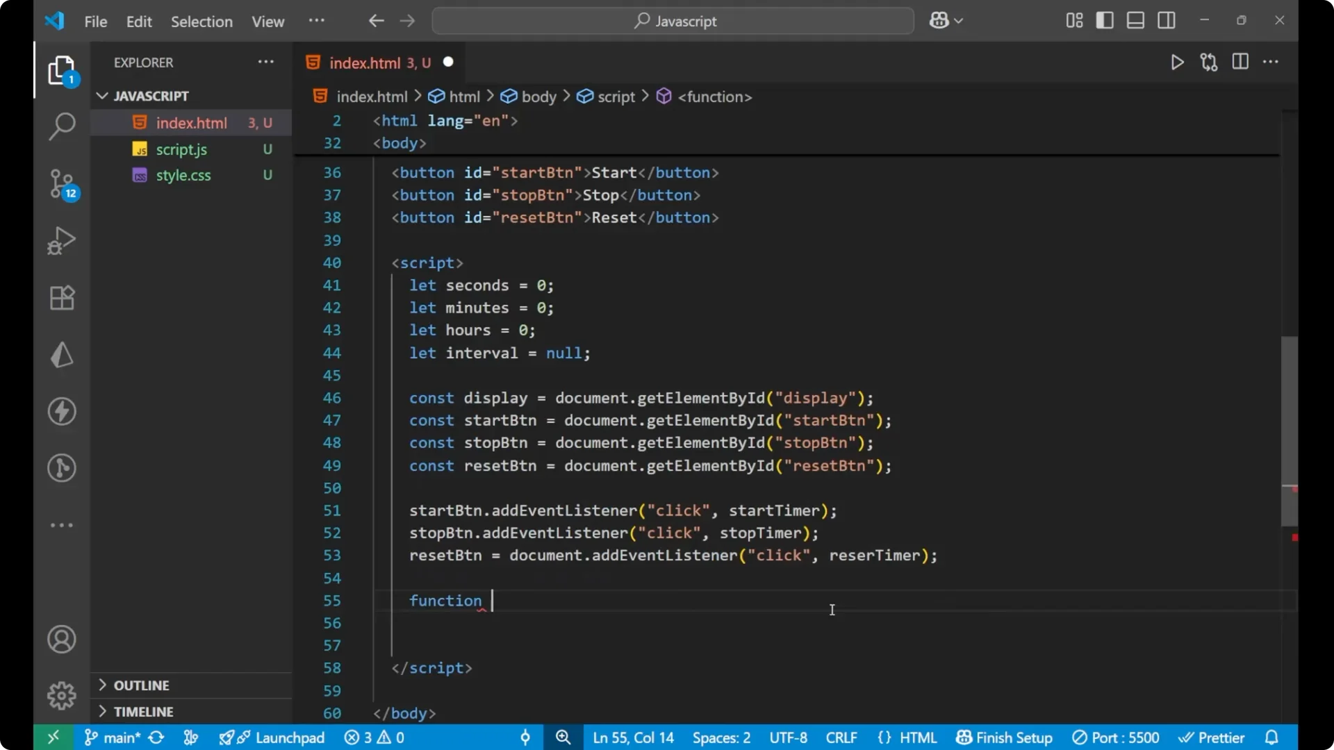 Create a Stopwatch with JavaScript DOM: Start, Stop, Reset Explained screenshot 26