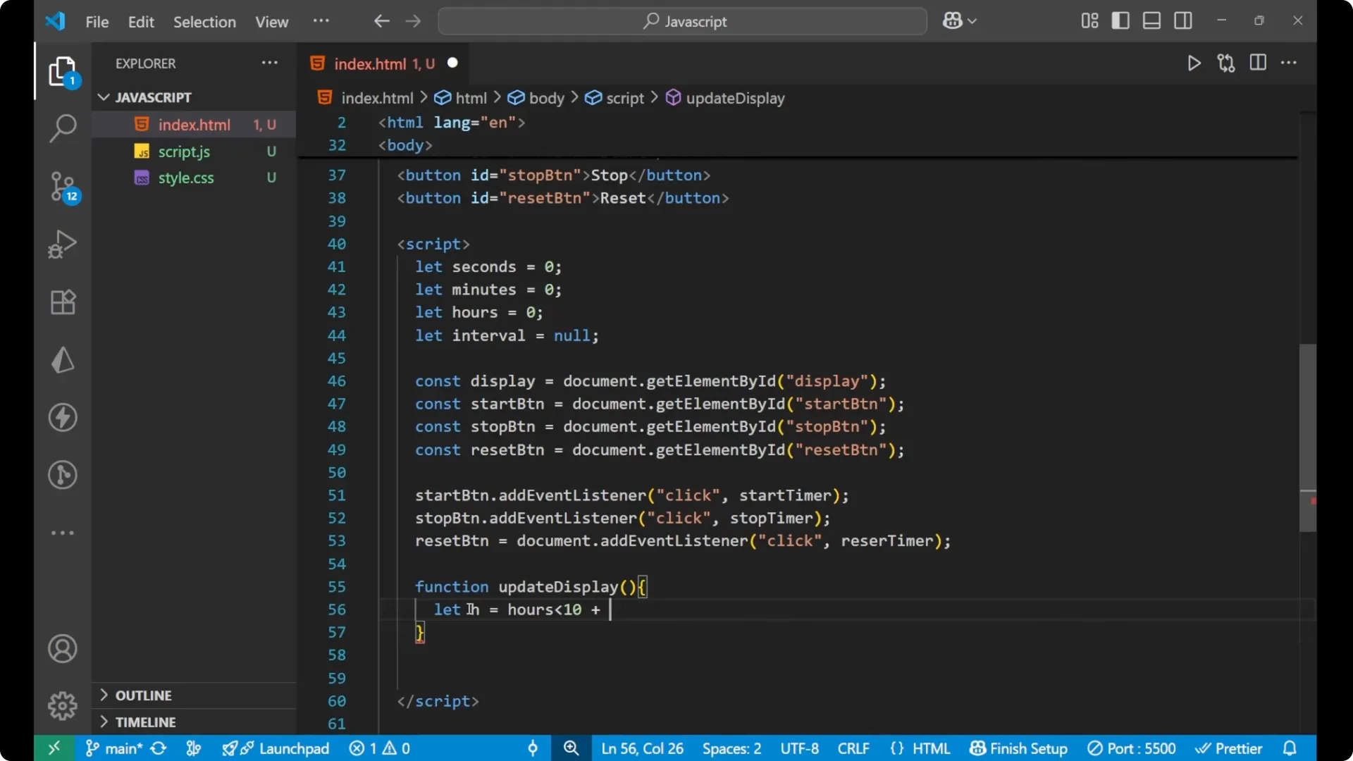 Create a Stopwatch with JavaScript DOM: Start, Stop, Reset Explained screenshot 27