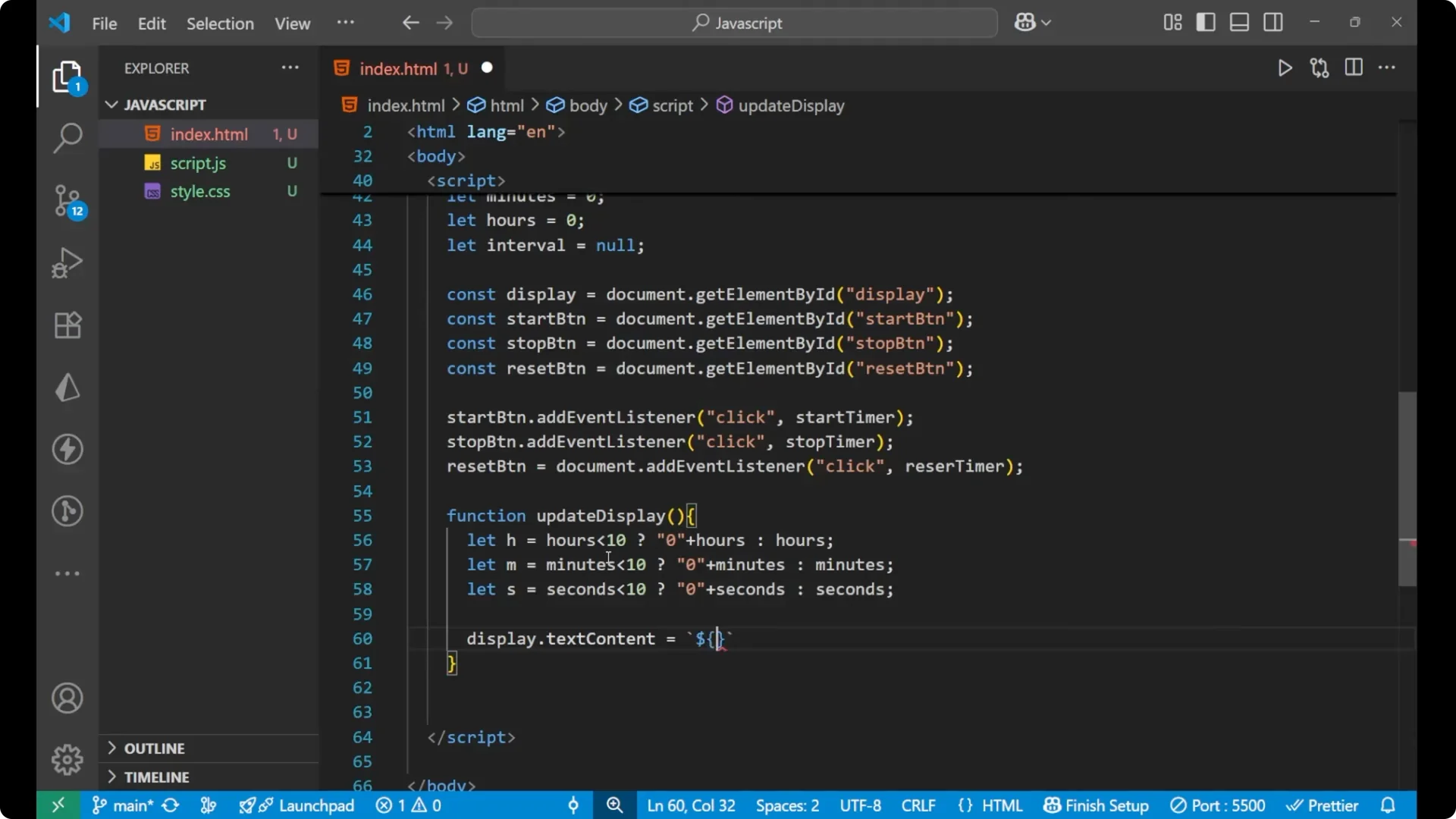 Create a Stopwatch with JavaScript DOM: Start, Stop, Reset Explained screenshot 29