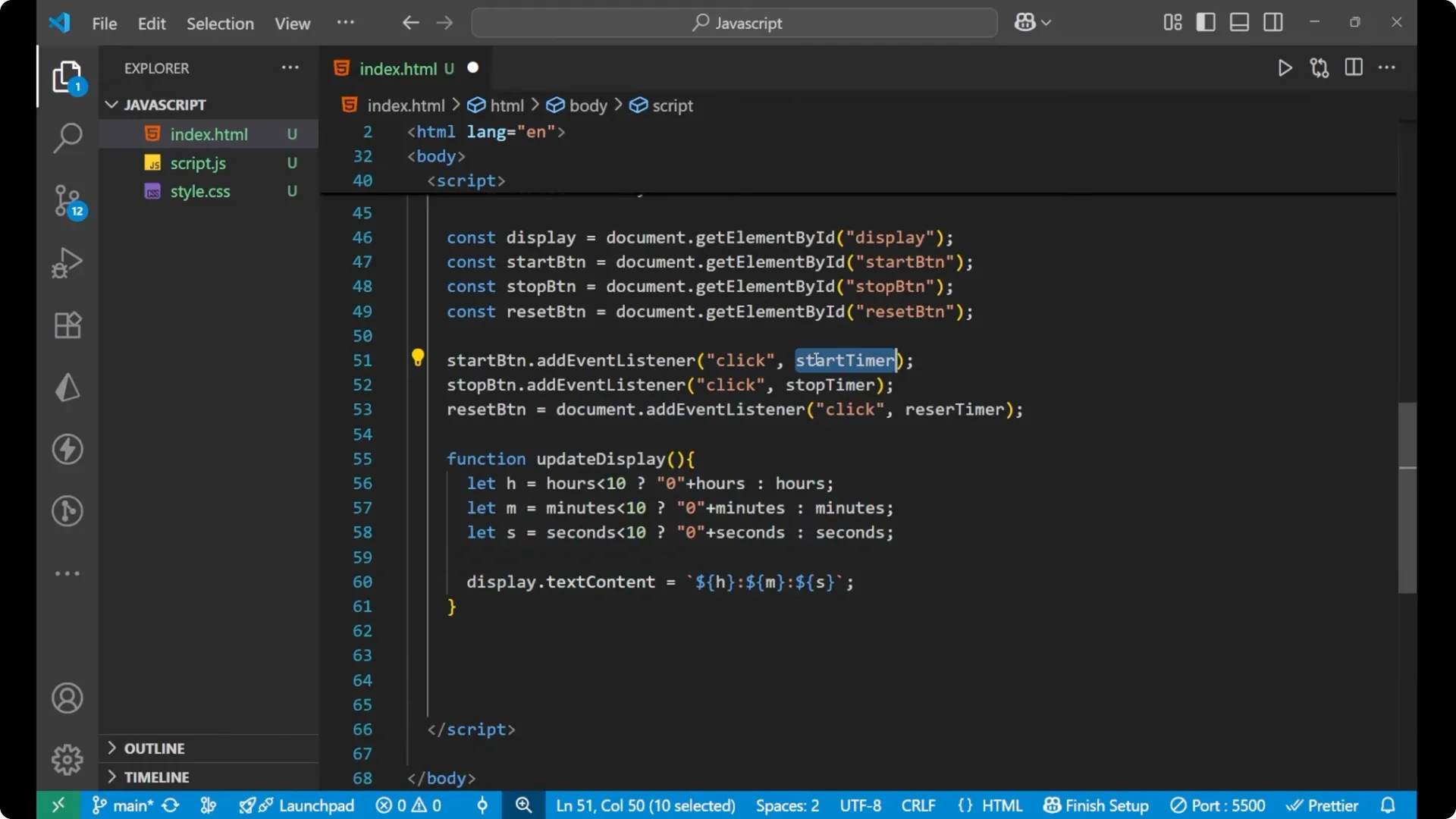 Create a Stopwatch with JavaScript DOM: Start, Stop, Reset Explained screenshot 30