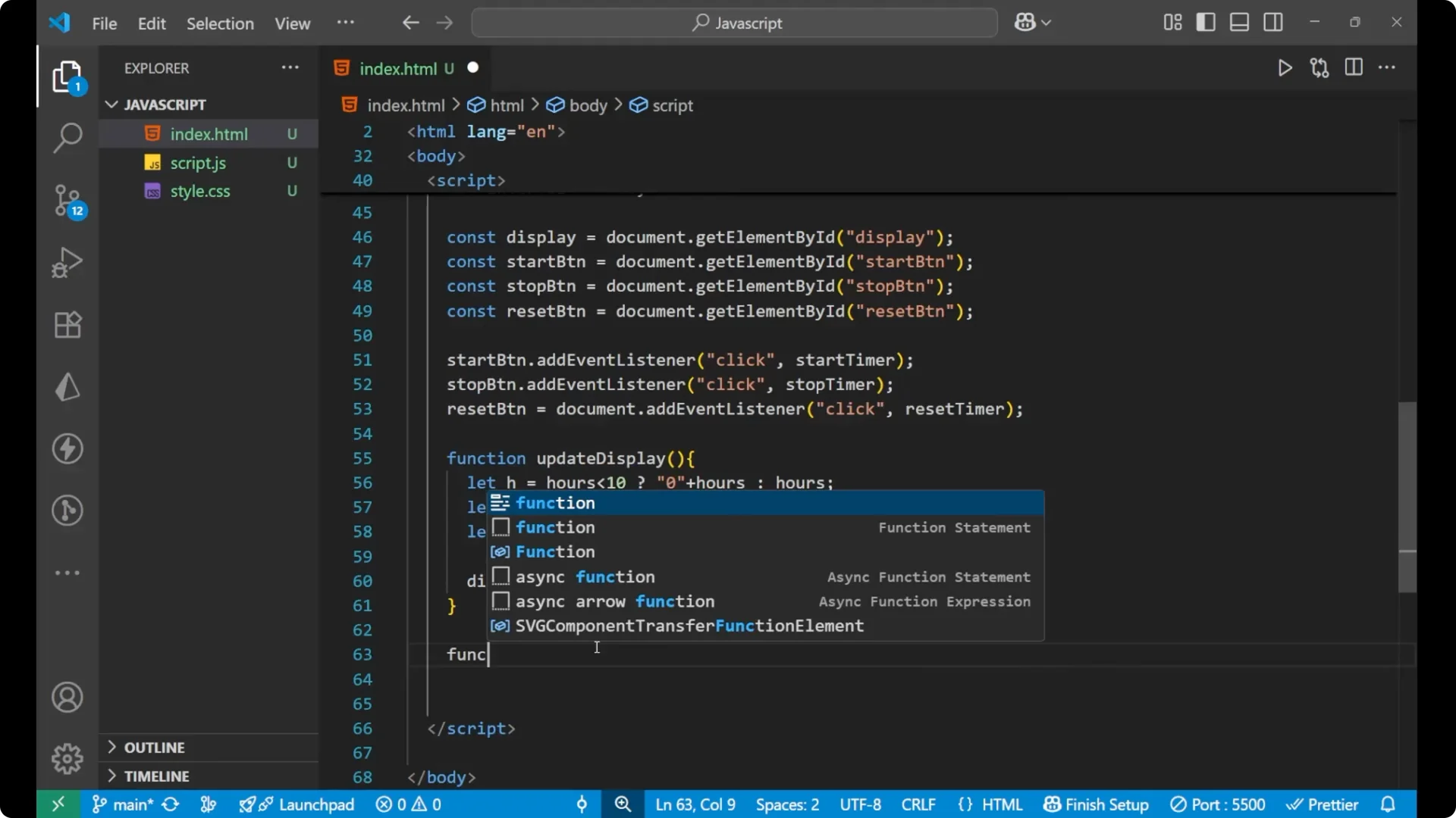 Create a Stopwatch with JavaScript DOM: Start, Stop, Reset Explained screenshot 31