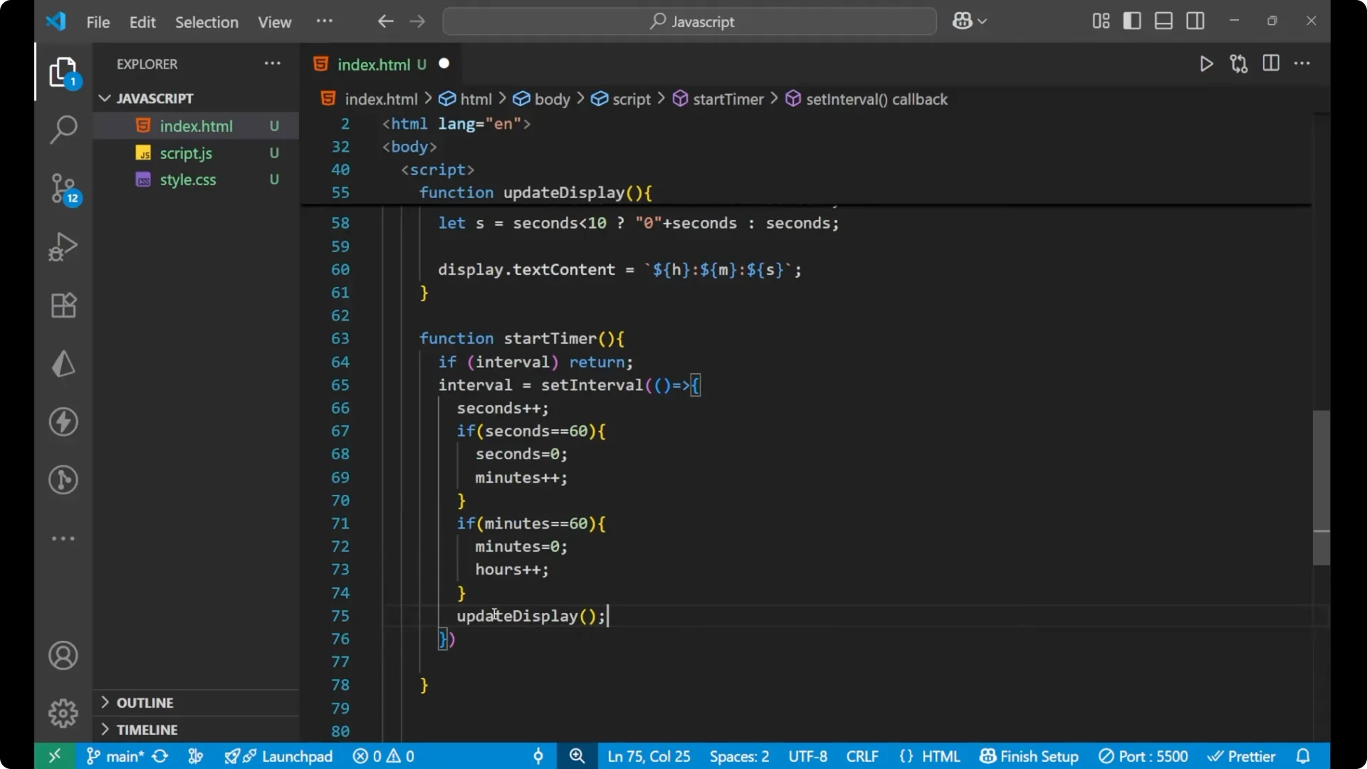 Create a Stopwatch with JavaScript DOM: Start, Stop, Reset Explained screenshot 36
