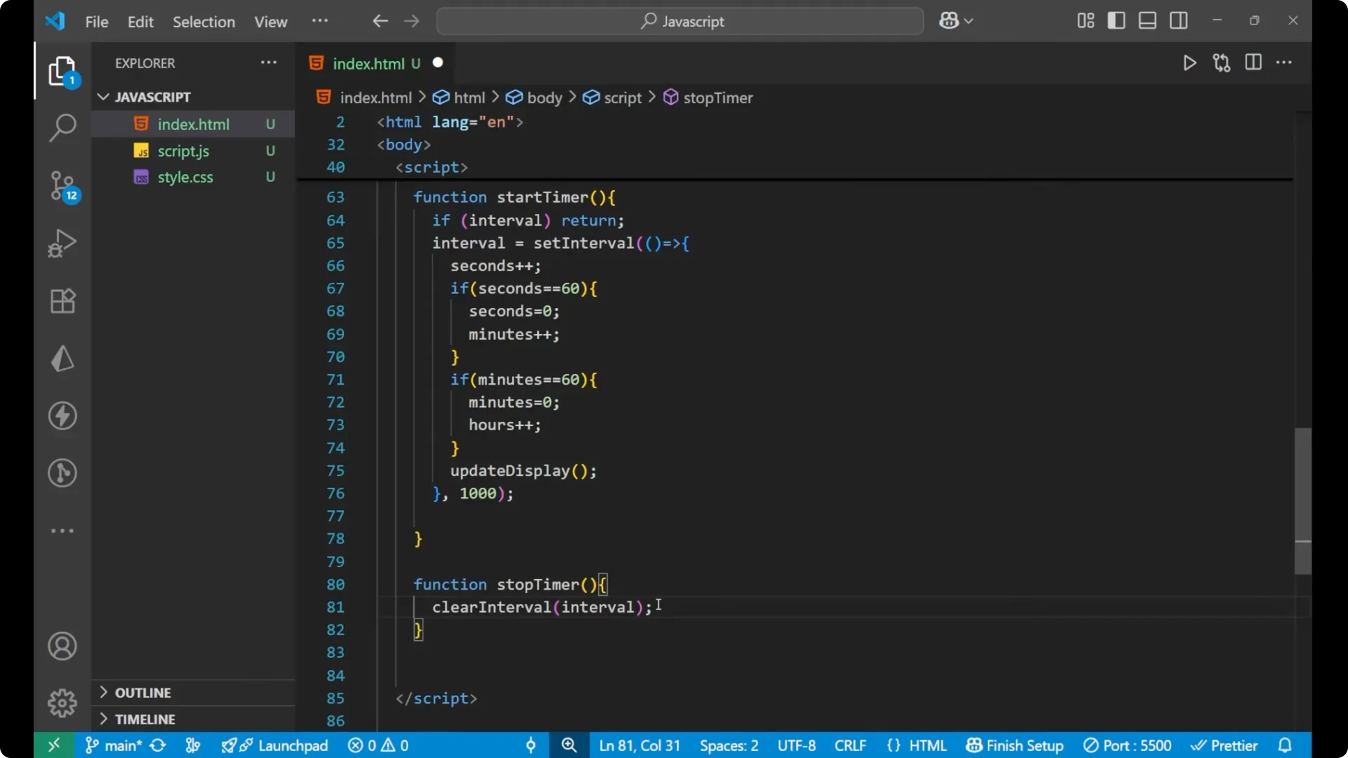 Create a Stopwatch with JavaScript DOM: Start, Stop, Reset Explained screenshot 38