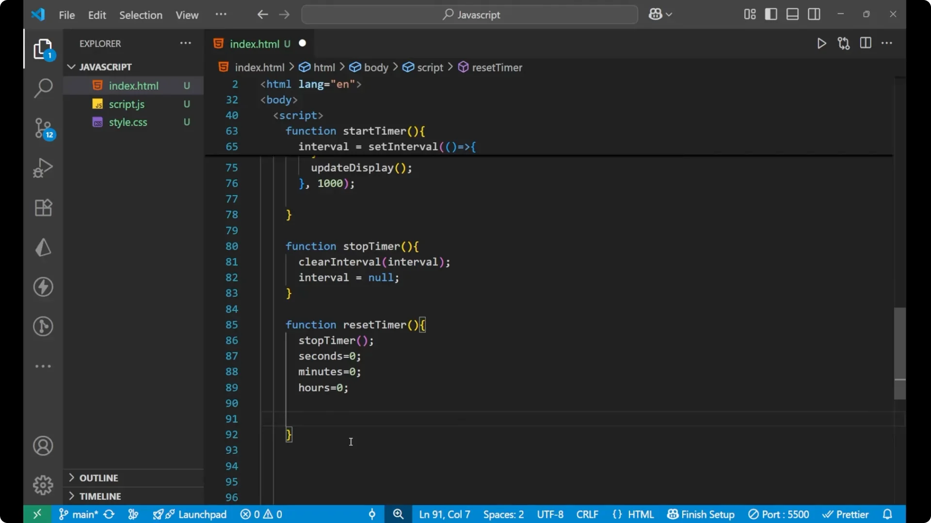 Create a Stopwatch with JavaScript DOM: Start, Stop, Reset Explained screenshot 40