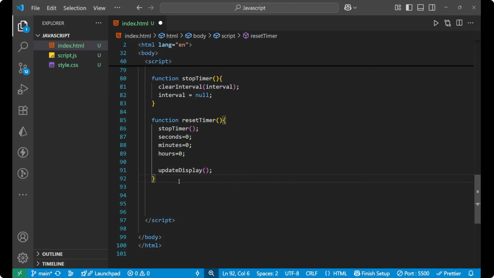 Create a Stopwatch with JavaScript DOM: Start, Stop, Reset Explained screenshot 41