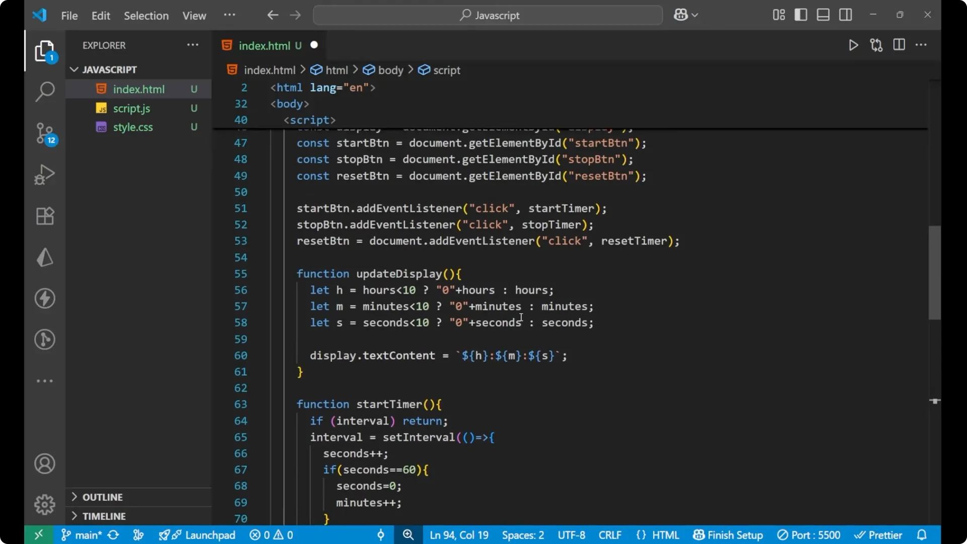 Create a Stopwatch with JavaScript DOM: Start, Stop, Reset Explained screenshot 42