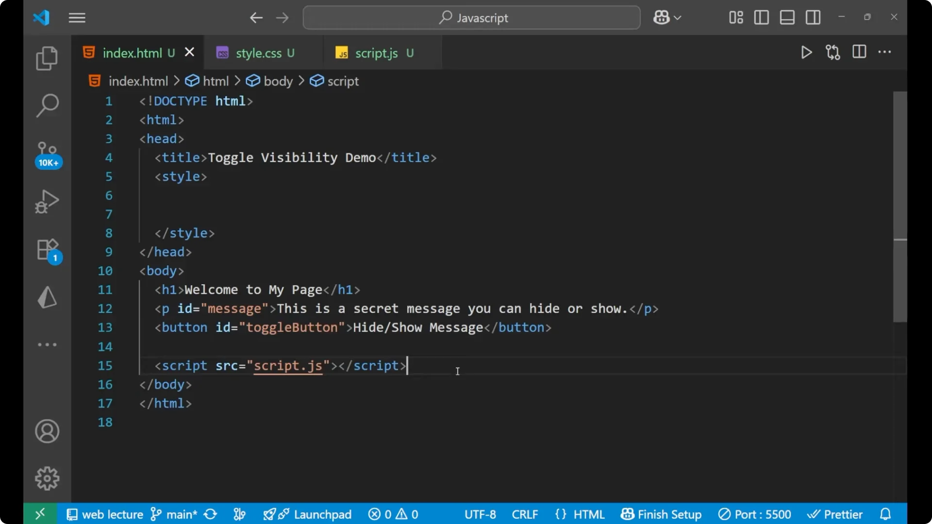How to Dynamically Show or Hide HTML Elements with JavaScript screenshot 1