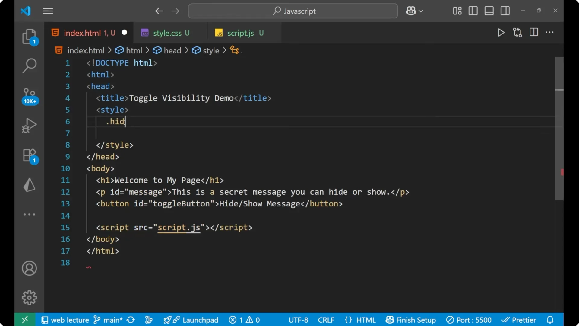 How to Dynamically Show or Hide HTML Elements with JavaScript screenshot 3