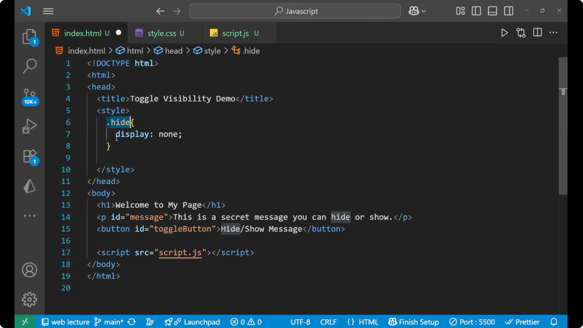 How to Dynamically Show or Hide HTML Elements with JavaScript screenshot 4