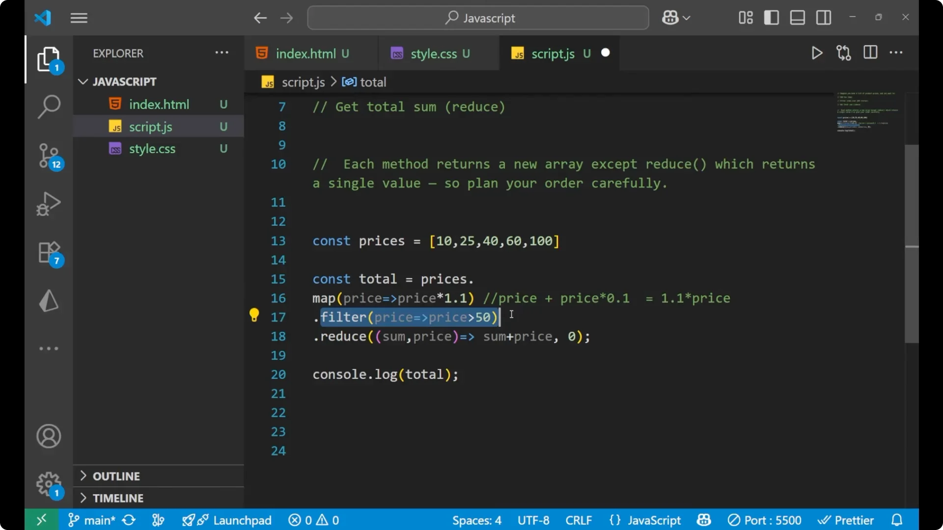 Master Chaining map(), filter(), and reduce() in JavaScript Arrays  13