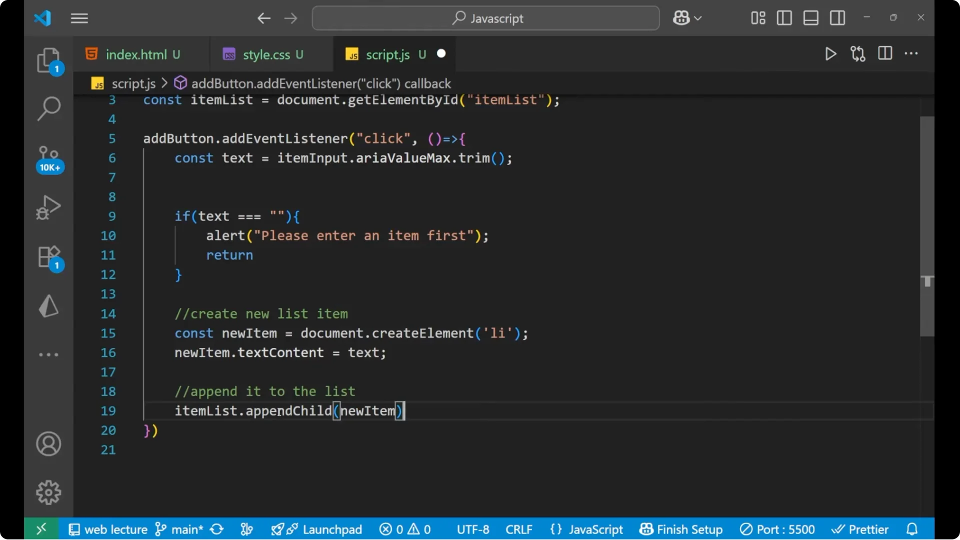 Master Creating and Appending DOM Elements with Vanilla JavaScript screenshot 9