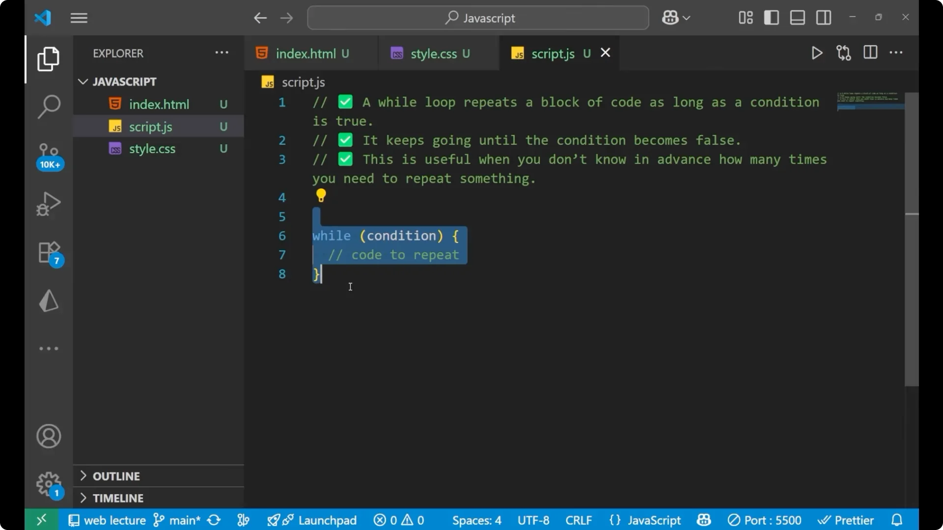 Mastering While Loops in JavaScript: A Beginner’s Guide screenshot 3