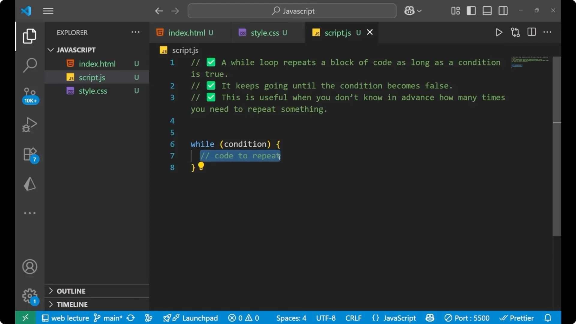 Mastering While Loops in JavaScript: A Beginner’s Guide screenshot 4