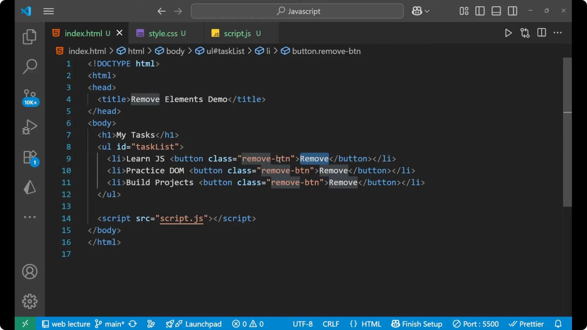 Simple Ways to Remove DOM Elements Dynamically with Vanilla JS screenshot 2
